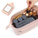 NISHEL Travel Makeup Bag for Women with Front Pockets, Large Wide - open Case, Portable Organizer To Hold Travel - Size Accessory Bottles, Cosmetics, Brushes, Skincare Products, Pink