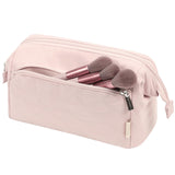 NISHEL Travel Makeup Bag for Women with Front Pockets, Large Wide - open Case, Portable Organizer To Hold Travel - Size Accessory Bottles, Cosmetics, Brushes, Skincare Products, Pink