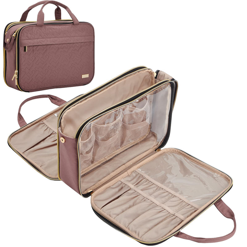NISHEL Travel Makeup Bag Stand Up, Portable Cosmetic Organizer, Cosmetic Case for Travel - Size Toiletries, Rosewood - Pink