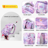 NIWEIYA Kids Rolling Backpack for Girls School Backpack with Wheels for Girls Wheeled Bookbags Roller Trolley Bags for Primary Students, 6 - Wheel Purple