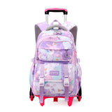 NIWEIYA Kids Rolling Backpack for Girls School Backpack with Wheels for Girls Wheeled Bookbags Roller Trolley Bags for Primary Students, 6 - Wheel Purple