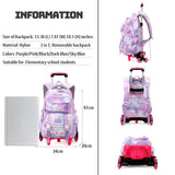 NIWEIYA Kids Rolling Backpack for Girls School Backpack with Wheels for Girls Wheeled Bookbags Roller Trolley Bags for Primary Students, 6 - Wheel Purple