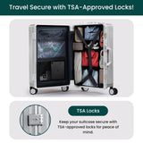 Nobl Travel Carry On Luggage, Noble Zipperless Aluminum Frame PC Hard Shell Suitcase, 22.5x15x9.5 Airline Approved, 360° Spinner Wheels, TSA Locks, USB Charging Port, Cup & Phone Holder - Silver