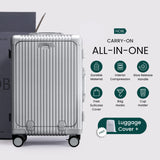 Nobl Travel Carry On Luggage, Noble Zipperless Aluminum Frame PC Hard Shell Suitcase, 22.5x15x9.5 Airline Approved, 360° Spinner Wheels, TSA Locks, USB Charging Port, Cup & Phone Holder - Silver