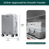 Nobl Travel Carry On Luggage, Noble Zipperless Aluminum Frame PC Hard Shell Suitcase, 22.5x15x9.5 Airline Approved, 360° Spinner Wheels, TSA Locks, USB Charging Port, Cup & Phone Holder - Silver