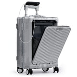 Nobl Travel Carry On Luggage, Noble Zipperless Aluminum Frame PC Hard Shell Suitcase, 22.5x15x9.5 Airline Approved, 360° Spinner Wheels, TSA Locks, USB Charging Port, Cup & Phone Holder - Silver