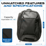 Nocqua 6 - in - 1 Convertible Travel Backpack, 40 - 55L Expandable Carry - On, Ergonomic Design with Drink Holders & Padded Laptop Pocket, Weather - Resistant Ballistic Nylon, Black - Travel Bag for Men & Women