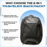 Nocqua 6 - in - 1 Convertible Travel Backpack, 40 - 55L Expandable Carry - On, Ergonomic Design with Drink Holders & Padded Laptop Pocket, Weather - Resistant Ballistic Nylon, Black - Travel Bag for Men & Women