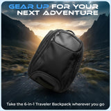Nocqua 6 - in - 1 Convertible Travel Backpack, 40 - 55L Expandable Carry - On, Ergonomic Design with Drink Holders & Padded Laptop Pocket, Weather - Resistant Ballistic Nylon, Black - Travel Bag for Men & Women