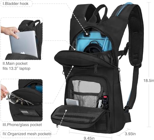 NOOLA 3L Hydration Backpack, Water Backpack with TPU Water Bladder, Tactical Hydration Pack for Men Women, Molle Water Backpack for Hiking, Biking, and Hunting, Black