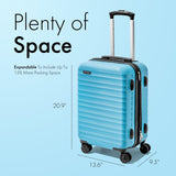 (Not Made In China) Carry On Luggage Hardside Spinner, Lightweight and Expandable 20 - 21 Inch Suitcase Rolling Carryon w/ 4 Wheels, Blue