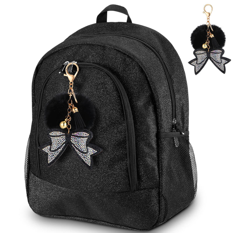 Noveread Small Cheer Backpack with Bow Keychain Cheerleading Glitter Backpack Cheerleaders Gift Cheer Bags for Sport(Black)