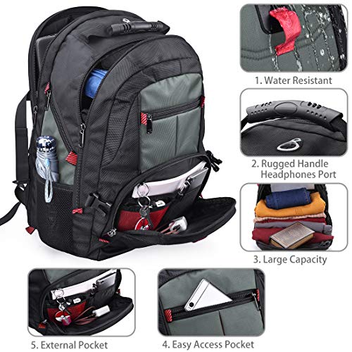 NUBILY Laptop Backpack 17 Inch Waterproof Extra Large TSA Travel Backpack Anti Theft College Business Mens Backpacks with USB Charging Port 17.3 Gaming Computer Backpack for Women Men 45 L Grey