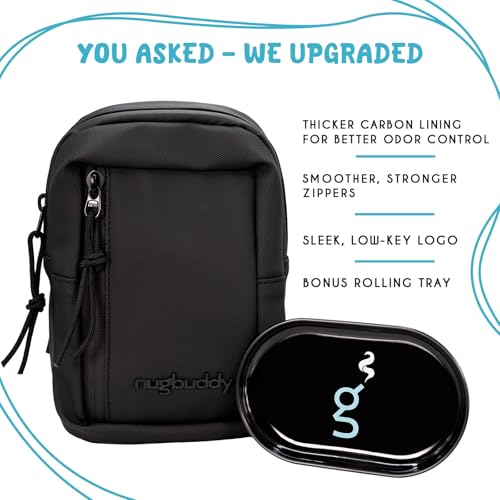 nugbuddy Smell Proof Bag | Crossbody Container | Discreet Storage Accessory | Carbon Lined Mini Sling | Small Travel Pouch | Black Side Pack | Minimalist Essentials