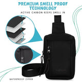 nugbuddy Smell Proof Bag | Crossbody Container | Discreet Storage Accessory | Carbon Lined Mini Sling | Small Travel Pouch | Black Side Pack | Minimalist Essentials