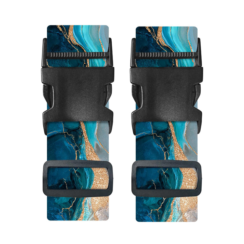 Nuxovilar Luggage Straps of 2 Set Blue & Gold Fluid Art Pattern, 1.96x90.5 inches - Luggage Straps for Suitcases, Nice for Art Lovers, Travel, Adventures
