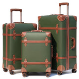 NZBZ Vintage Luggage Sets for Women, PU Leather Retro Suitcase, Vintage Trunk Luggage, Vintage Suitcase Set (Dark Green, 20inch & 24inch & 28inch)