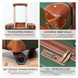NZBZ Vintage Luggage Sets for Women, PU Leather Retro Suitcase, Vintage Trunk Luggage, Vintage Suitcase Set (Dark Green, 20inch & 24inch & 28inch)