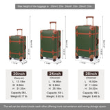 NZBZ Vintage Luggage Sets for Women, PU Leather Retro Suitcase, Vintage Trunk Luggage, Vintage Suitcase Set (Dark Green, 20inch & 24inch & 28inch)