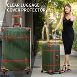 NZBZ Vintage Luggage Sets for Women, PU Leather Retro Suitcase, Vintage Trunk Luggage, Vintage Suitcase Set (Dark Green, 20inch & 24inch & 28inch)