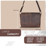 Oak Leathers Leather Messenger Bag for Men and Women - Laptop Briefcase Bag For College, Office, Adjustable Shoulder Strap (Wood)