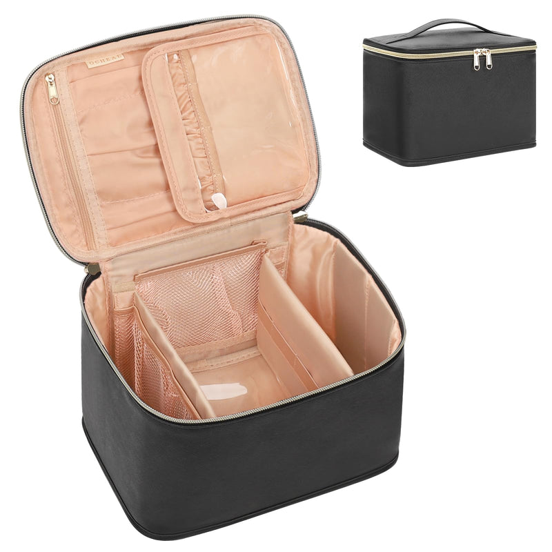 OCHEAL Travel Makeup Bag, Cosmetic Bags for Women Makeup Case Organizer Large Capacity Travel Toiletry Bag Storage Bags with Divider and Handle for Cosmetics Toiletries Brushes Tools - Large, Black