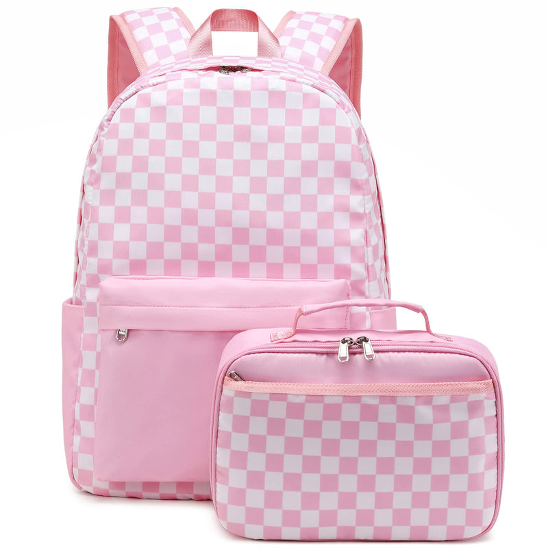 Octsky Kids Backpack for Girls Teens Elementary Middle School Bookbags Childs Back to School Bag with Lunch Box, Pink/White, One Size