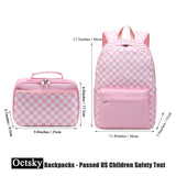 Octsky Kids Backpack for Girls Teens Elementary Middle School Bookbags Childs Back to School Bag with Lunch Box, Pink/White, One Size