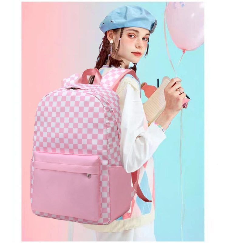 Octsky Kids Backpack for Girls Teens Elementary Middle School Bookbags Childs Back to School Bag with Lunch Box, Pink/White, One Size