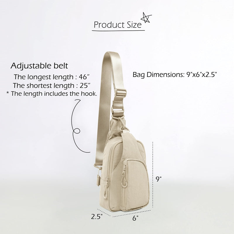 ODODOS Sling Bag with Adjustable Straps Crossbody Chest Bag Lightweight Small Backpack for Casual Outdoor Traveling Hiking, Beige