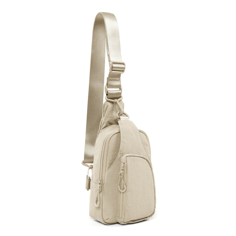 ODODOS Sling Bag with Adjustable Straps Crossbody Chest Bag Lightweight Small Backpack for Casual Outdoor Traveling Hiking, Beige