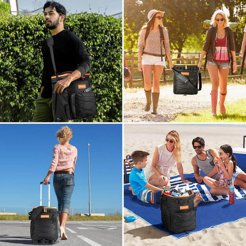 Odoland 48 Can Rolling Cooler Bag with Wheels & Handle, Collapsible Insulated Ice Chest for Beach, Camping & Tailgating - Portable Travel Soft Cooler on Wheels, Collapses for Easy Storage