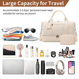 Oeihuivt Weekender Bags for Women - 21 Inch Large Travel Duffel Bag 2 - Piece Set with Shoe Compartment, Heavy - Duty Canvas & Leather Carry On Overnight Tote (Airplane Approved)