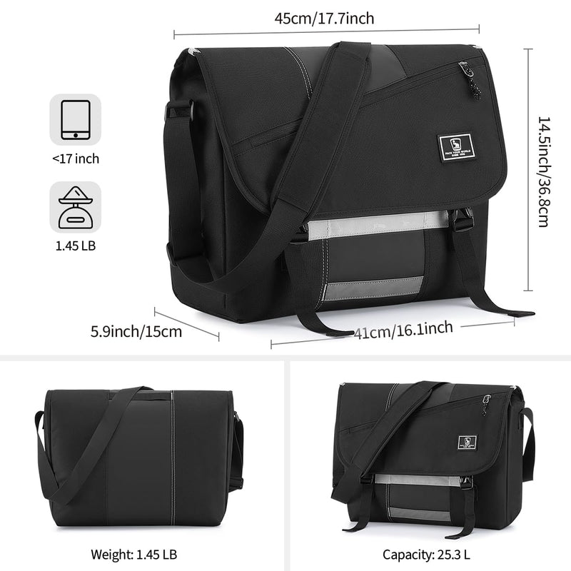 OIWAS Messenger Bag for Women, 17 Inch Laptop Crossbody Bags Men Casual Satchel Shoulder Bag College Travel Office Briefcase (Black, 17 inch)