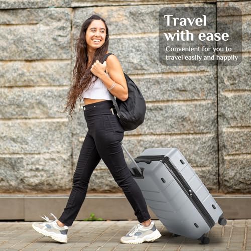 OLIXIS 20 Inch Carry-On Luggage, Hardside Suitcase with Spinner Wheels, Lightweight ABS Hard Shell Travel Luggage, TSA Approved Lock, Expandable Small Suitcase for Business & Travel–Light Grey
