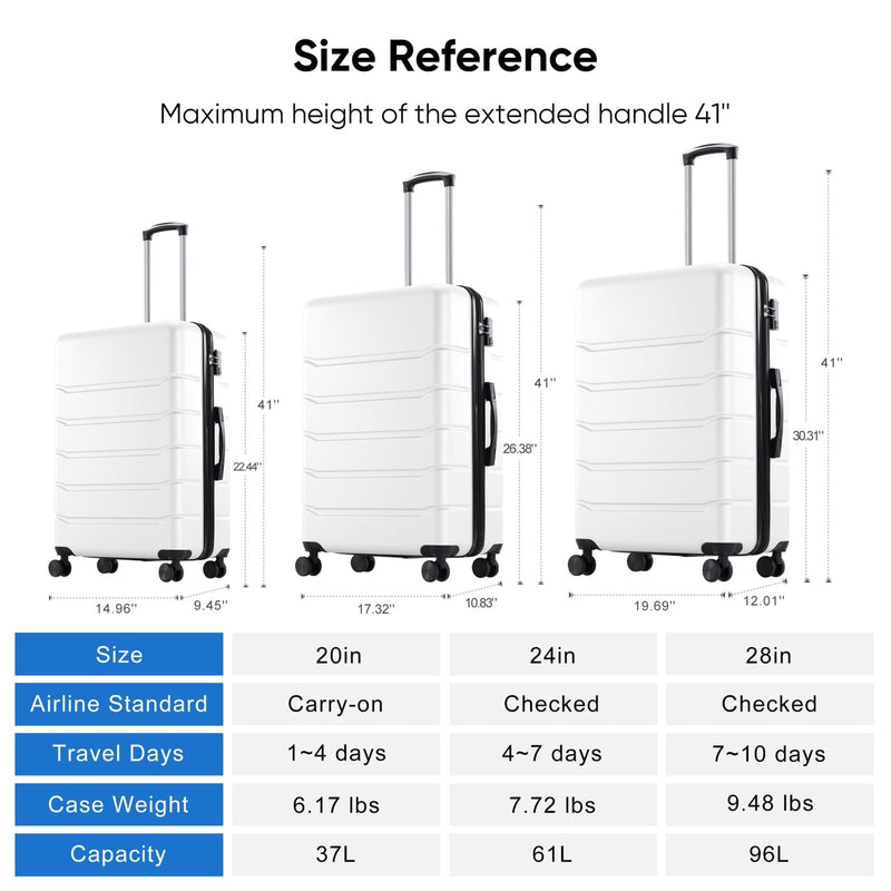 OLIXIS 24 Inch Luggage, Hardside Suitcase with Spinner Wheels, Lightweight ABS Hard Shell Checked Luggage, TSA Approved Lock, Expandable Medium Suitcase for Travel & Business–White