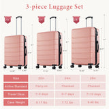 OLIXIS 3 - Piece Luggage Set, 20/24/28 Inch Hardside Suitcases with Spinner Wheels, Lightweight ABS Hard Shell Travel Luggage, TSA Approved Lock, Expandable Carry - On & Checked Luggage–Pink