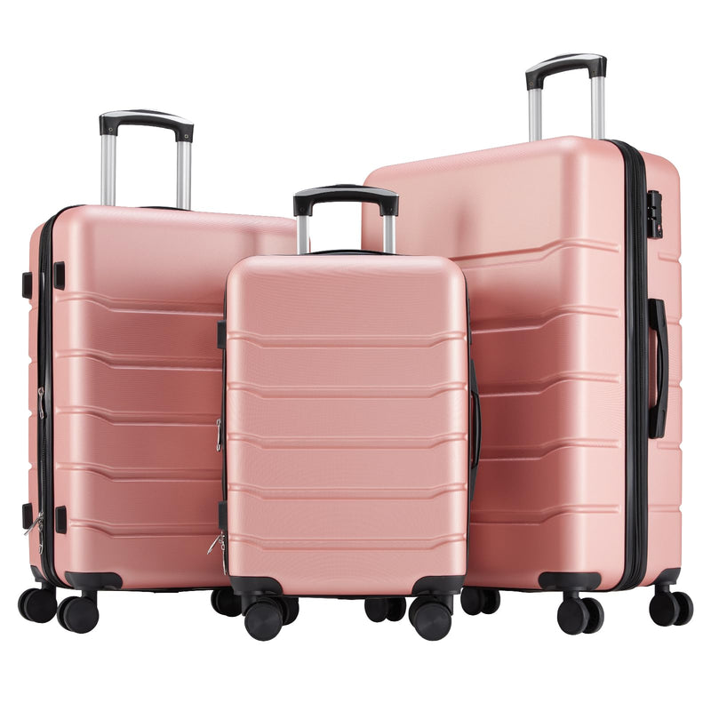 OLIXIS 3 - Piece Luggage Set, 20/24/28 Inch Hardside Suitcases with Spinner Wheels, Lightweight ABS Hard Shell Travel Luggage, TSA Approved Lock, Expandable Carry - On & Checked Luggage–Pink