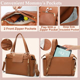 Omanmoli Diaper Bag Tote Leather Diaper Bag Backpack Large Baby Bag 14 Diaper Organizing Pouches,Changing Pad,Crossbody Strap,4 Insulated Pockets,Brown