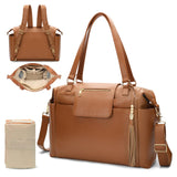Omanmoli Diaper Bag Tote Leather Diaper Bag Backpack Large Baby Bag 14 Diaper Organizing Pouches,Changing Pad,Crossbody Strap,4 Insulated Pockets,Brown
