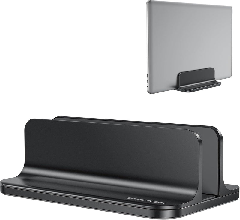 OMOTON Vertical Laptop Stand Holder, Desktop Aluminum Stand for MacBook with Adjustable Dock Size, Fits All MacBook, Surface, Chromebook and Gaming Laptops (Up to 17.3 inches),Black