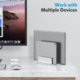 OMOTON Vertical Laptop Stand [Updated Double Version], Desktop Aluminum Mac Book Stand with Adjustable Dock Size, Fits All Mac Book, Surface, Chrome Book and Gaming Laptops (Up to 17.3 inch) (Silver)