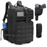 ONE WVW PIN Tactical Backpack with Gun Holster, 45L Military Backpack for Men Assault Pack Bug Out Bag Large Daypack 3-Day Pack with Side Bottle Holder for Hiking Hunting Black Upgrade