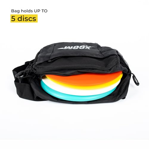 ONEATTACK Disc Golf Starter Bag Waist Fanny, Basic Portable Waist Bag Storage for 3-5 Discs, with Adjustable Strap, 3 Zipped Pockets for Men, Women, Black
