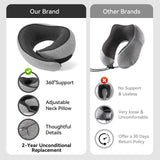 Optixion Travel Pillow, 100% Pure Memory Foam Neck Pillow for Airplanes, Comfortable Breathable Cover, Travel Essentials for Plane, Car, Train and Home, Gray