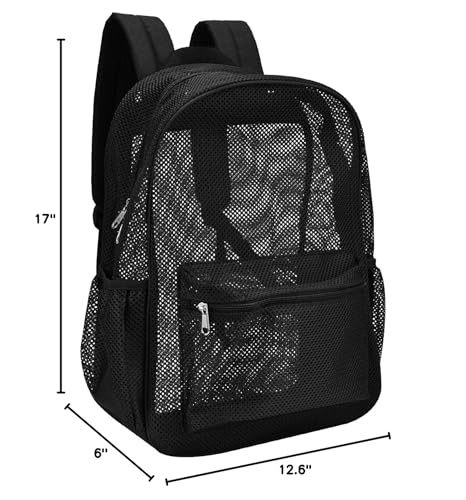 Oraben Heavy Duty Mesh Backpack with Rain Cover Ventilated Swim & Gym Bag College Mesh backpack, See Through Backpacks for School Beach Outdoor Sports
