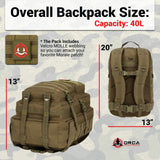 ORCA 40L Military Tactical Backpack for Men - 3 Days Out Rucksack Molle Bag for Camping & Hiking - Heavy Duty Survival Backpack Waterproof with Molle Attachments.