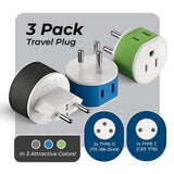 OREI Thailand Power Plug Adapter with 2 USA Inputs - Travel 3 Pack - 2 x Type O, 1 x Type C (US - 18) Safe Grounded Use with Cell Phones, Laptop, Camera Chargers, CPAP, and More