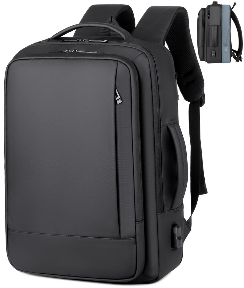 ORILOOSEN 17/15.6" Business laptop backpack, PU backpacks, Travel laptop backpack,carry on backpacks, Expandable backpack Men Women (01Standard, Black)