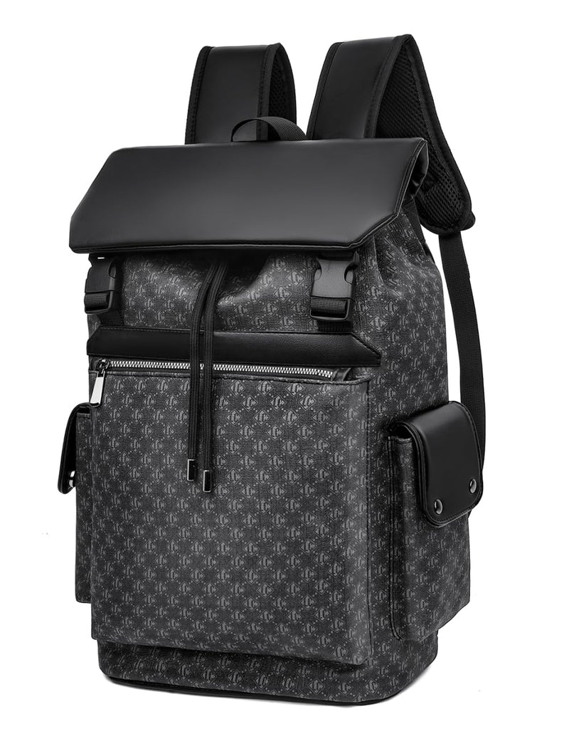 ORILOOSEN Black Leather backpack for men and women, PU leather backpack, waterproof daily commuting bag, casual travel bag (Black)